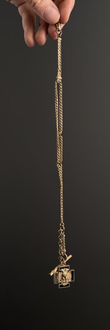 Antique Gold Filled Masonic Pocket Watch Fob Chain: 12" long as displayed. 29.07 grams.
