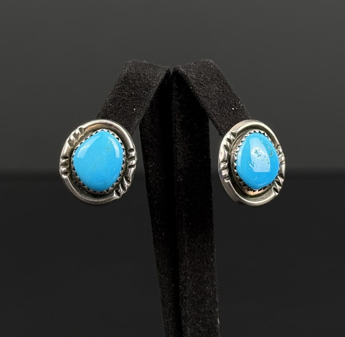 Richard Begay Navajo Sterling Turquoise Earrings (1 of 5)