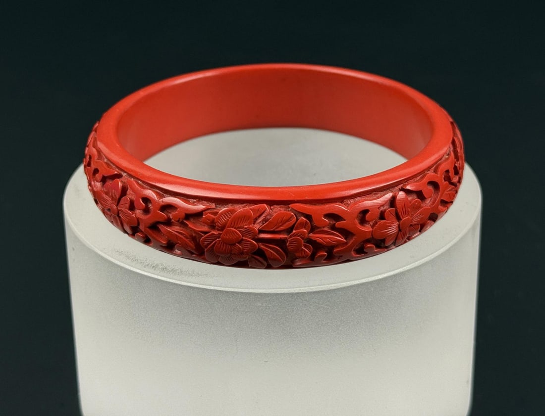Chinese Carved Cinnabar Bracelet (1 of 5)