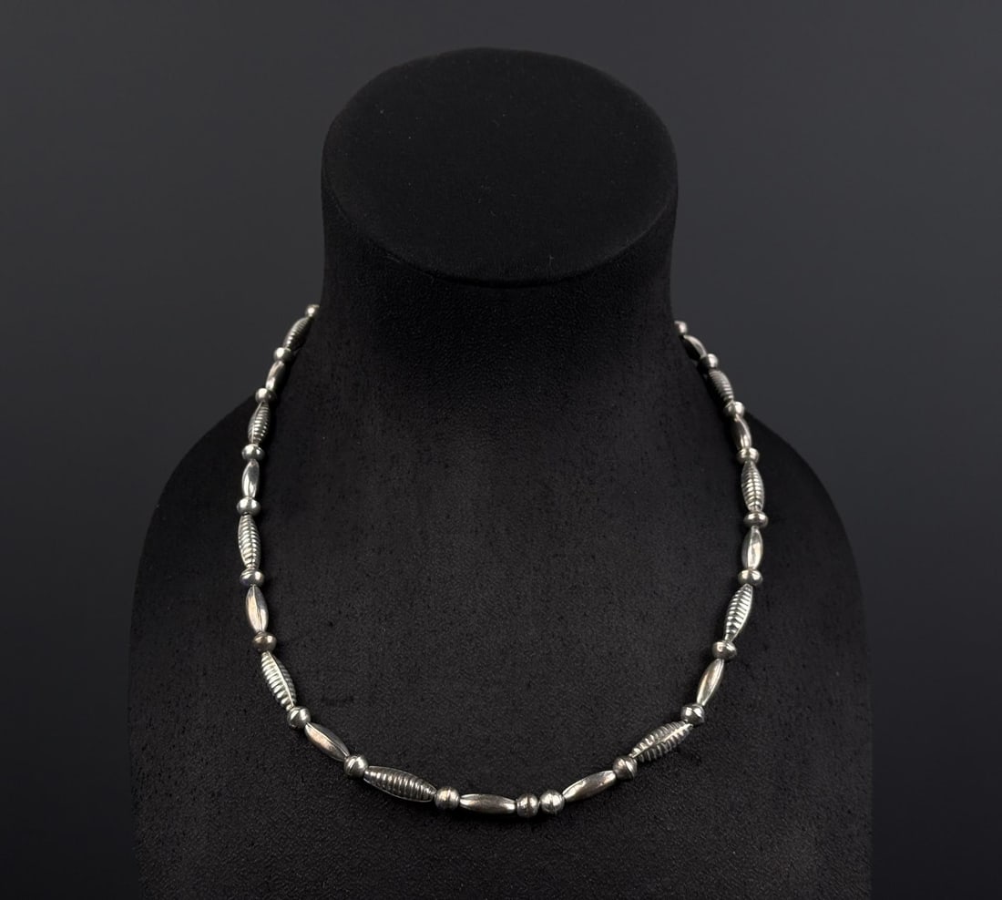 Navajo Sterling Silver Bench Bead Necklace (1 of 3)