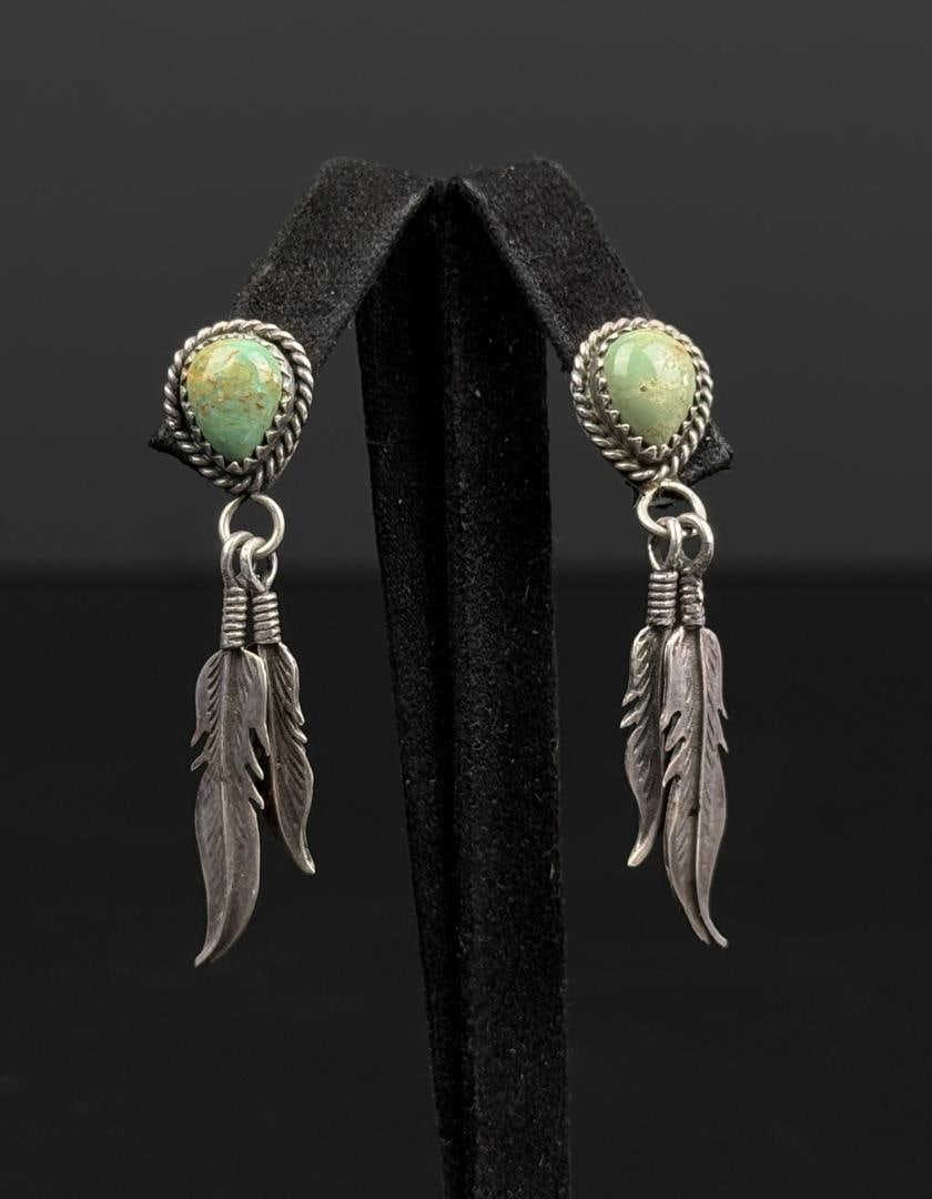 Navajo Sterling Silver Turquoise Earrings (1 of 4)
