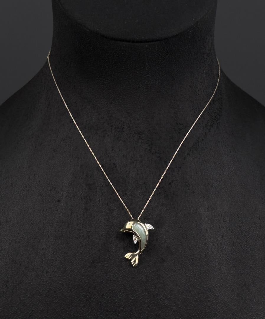 10k Gold Jade Dolphin Necklace (1 of 7)