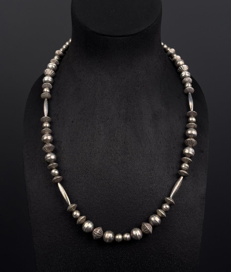 Navajo Sterling Silver Bench Bead Necklace (1 of 3)