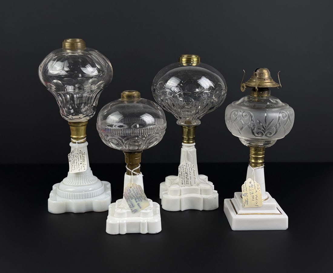 19th Century Milk Glass Whale Oil Lamps (1 of 11)