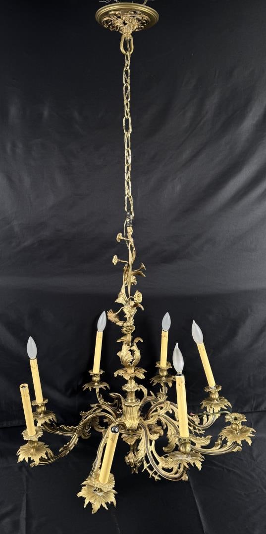 French Rococo Style Gilded Brass Chandelier (1 of 16)
