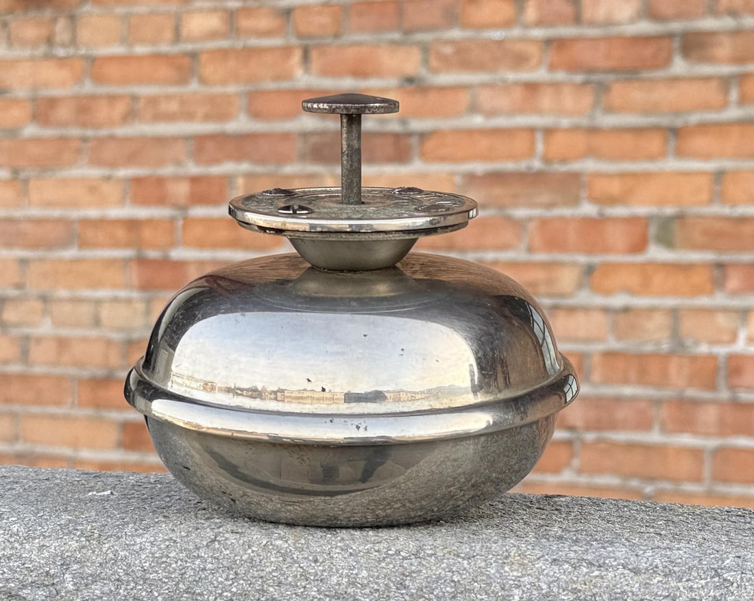 Early 20th Century Bevin Bros Trolley Foot Bell: 5 1/4" by 5 1/4" by 4 7/8". East Hampton, CT.