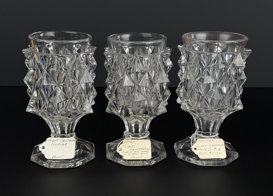 Giant Sawtooth Flint Glass Spills or Spooners: 6 1/4" tall.