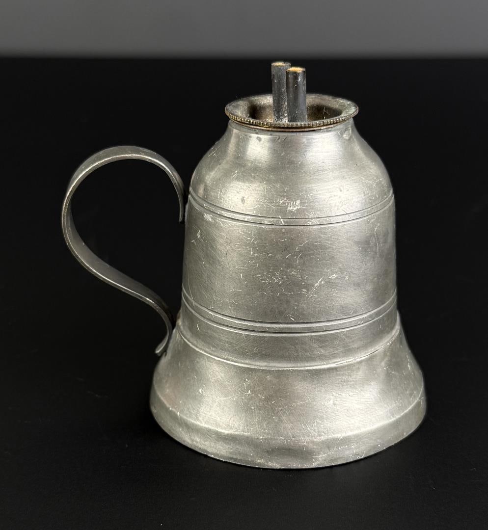 Eichner Pewter Bell Shape Oil Finger Lamp: Laurits Christian Eichner double wick, 2 3/8" by 2 7/8".