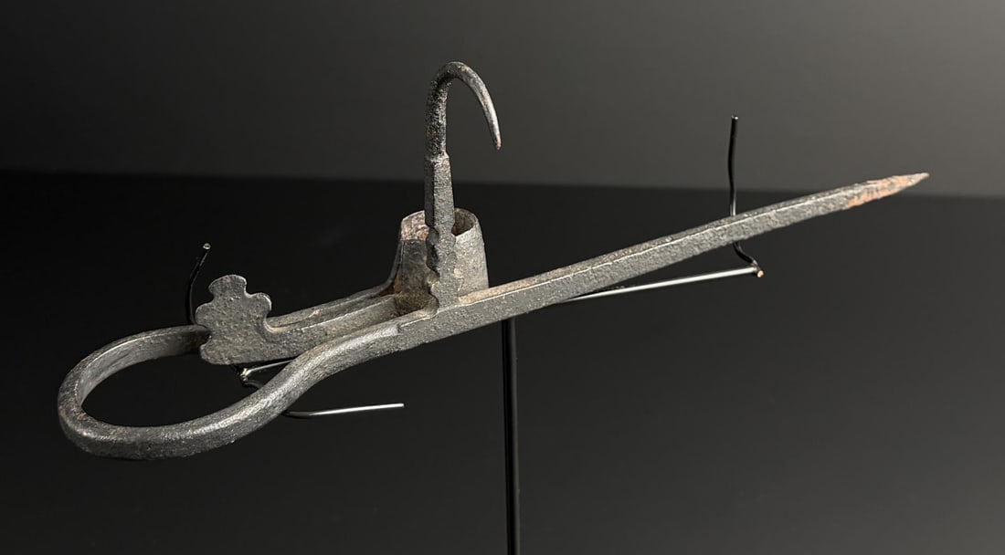 Fancy Antique Butte Montana Miners Candlestick: Fancy File Work. 10 1/2" long.