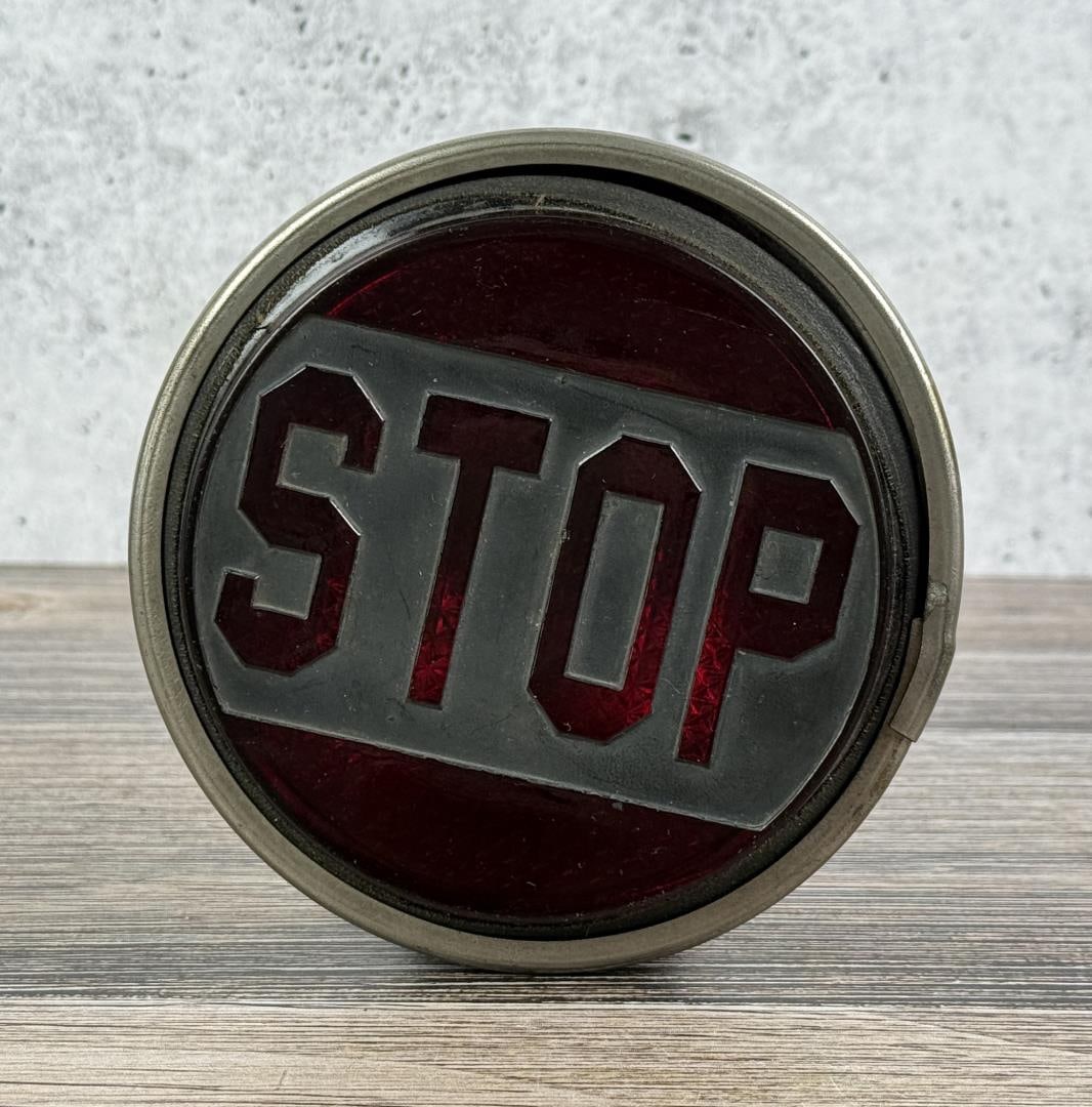 Glass Stop Tail Light Raised Lettering: 4 7/8" by 4 7/8" by 4 1/2".