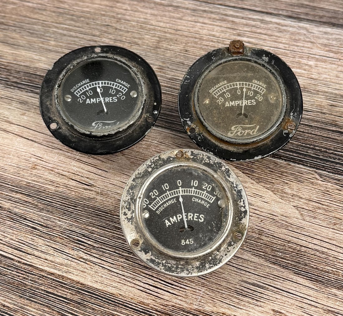 Ford Model T Ammeter Amp Dash Gauges: Group of 3.