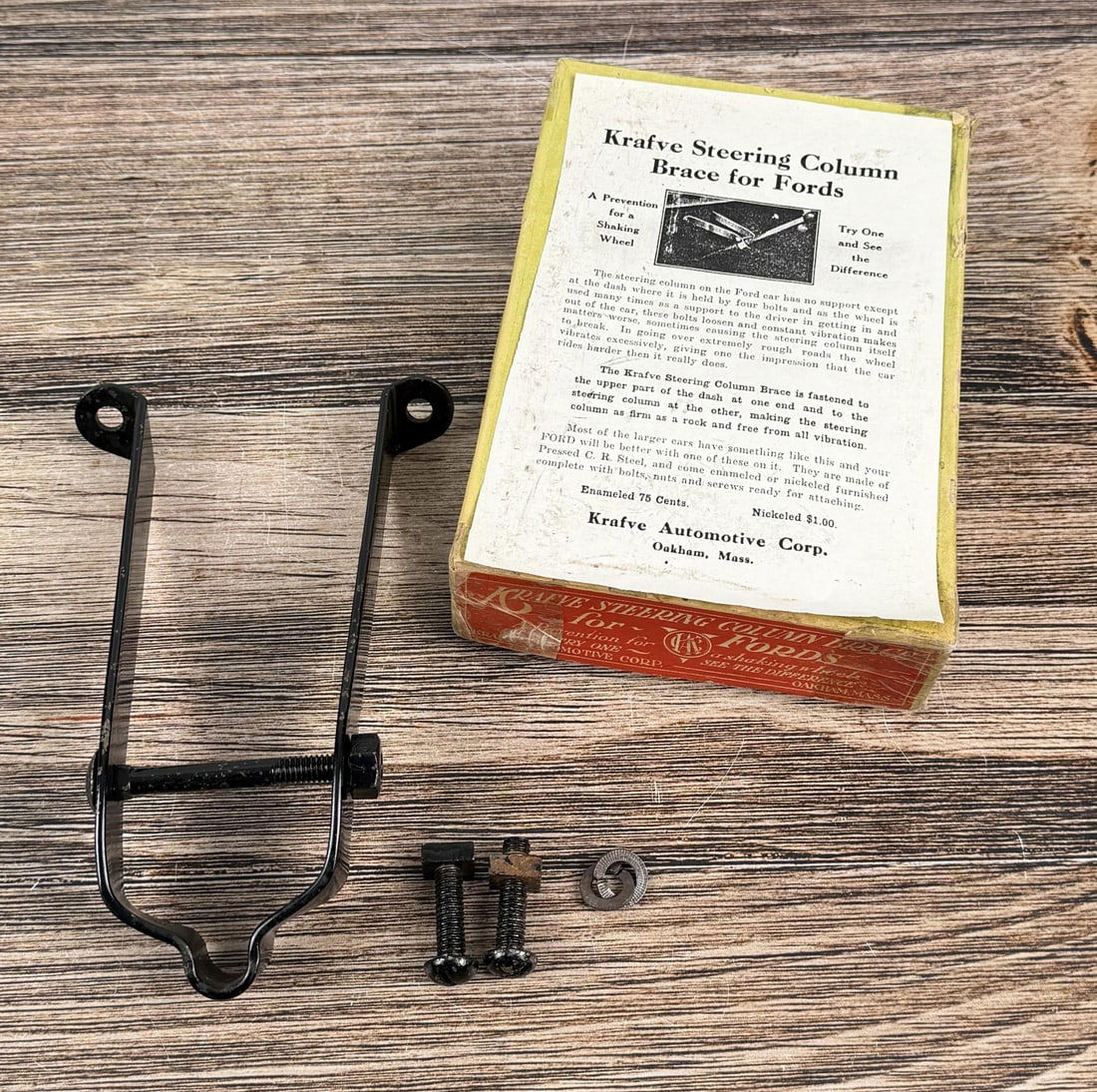 Krafve Steering Column Brace Ford Model T: Original aftermarket support bracket for Ford Model A or T. 7 5/8" long.