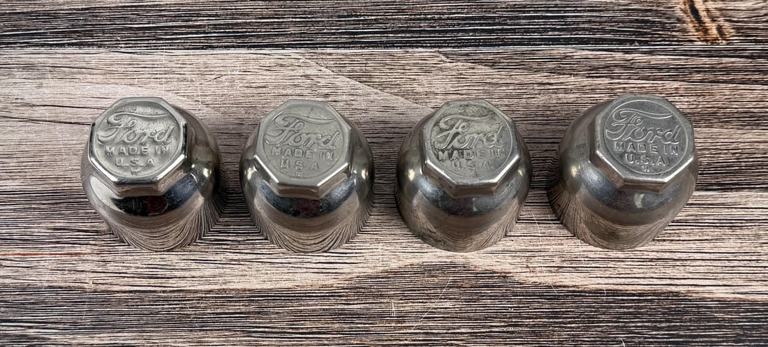 Ford Model T Chrome Grease Cap Hubcaps: Group of 4.