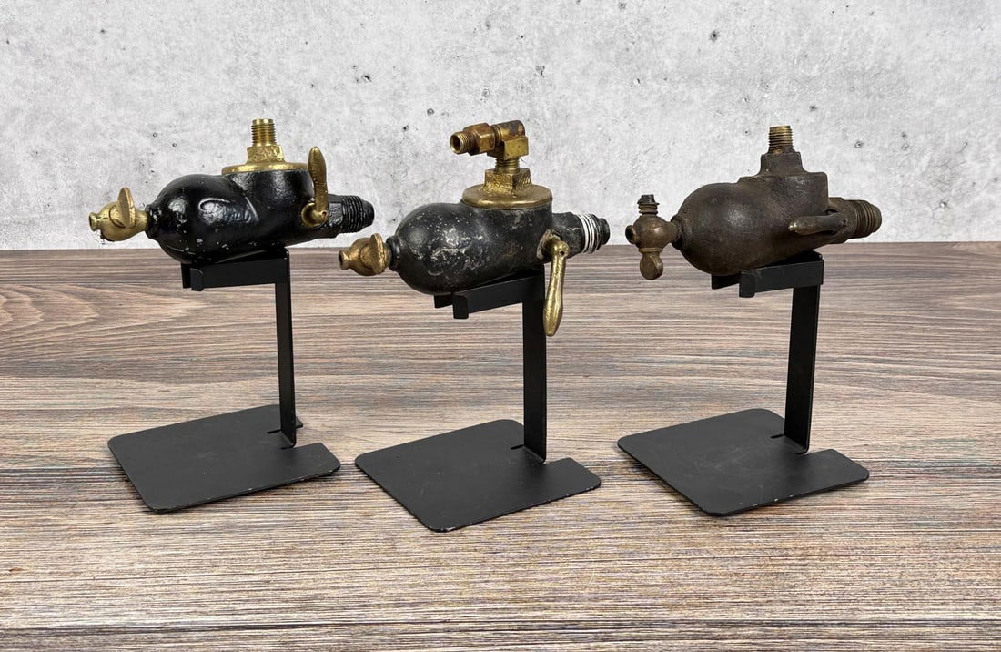 Ford Model T Brass Gas Tank Bulb Sediment Bowl: Group of 3. 6" long.