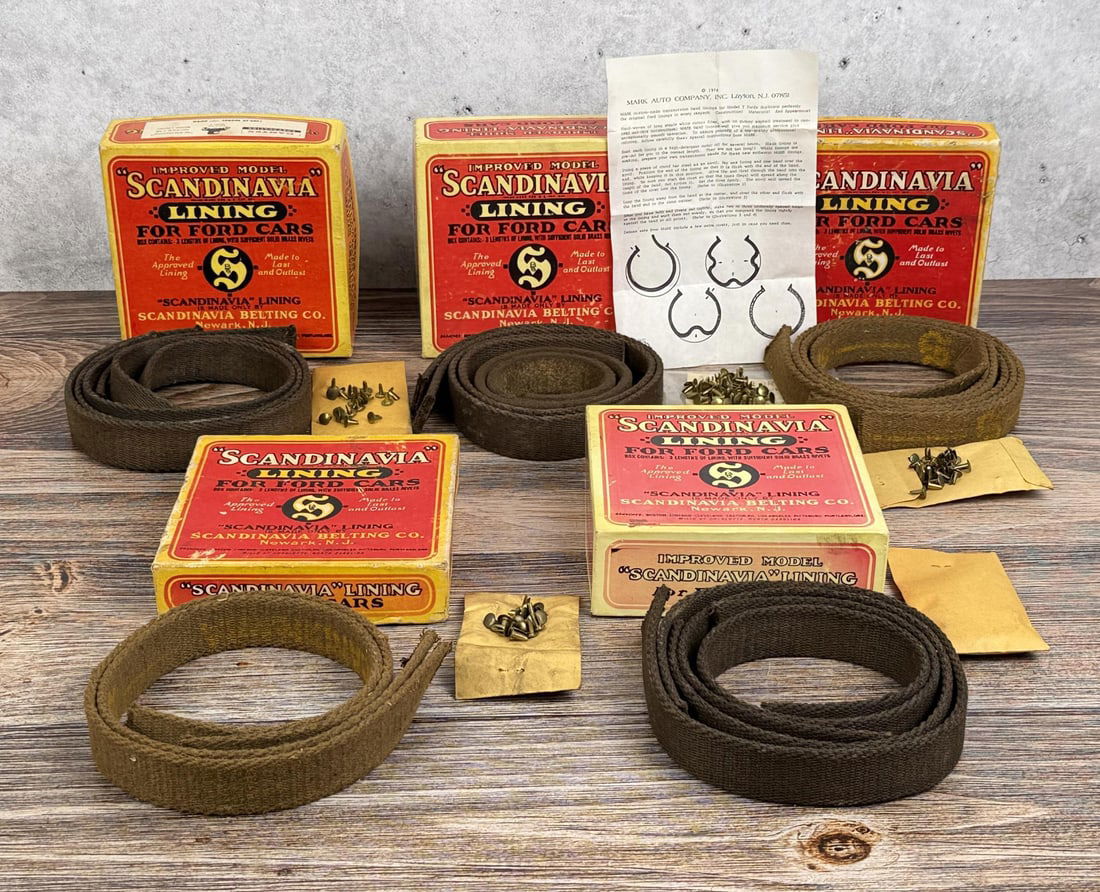 Ford Model T Scandinavia Transmission Linings: Nice group of 5 with original boxes.