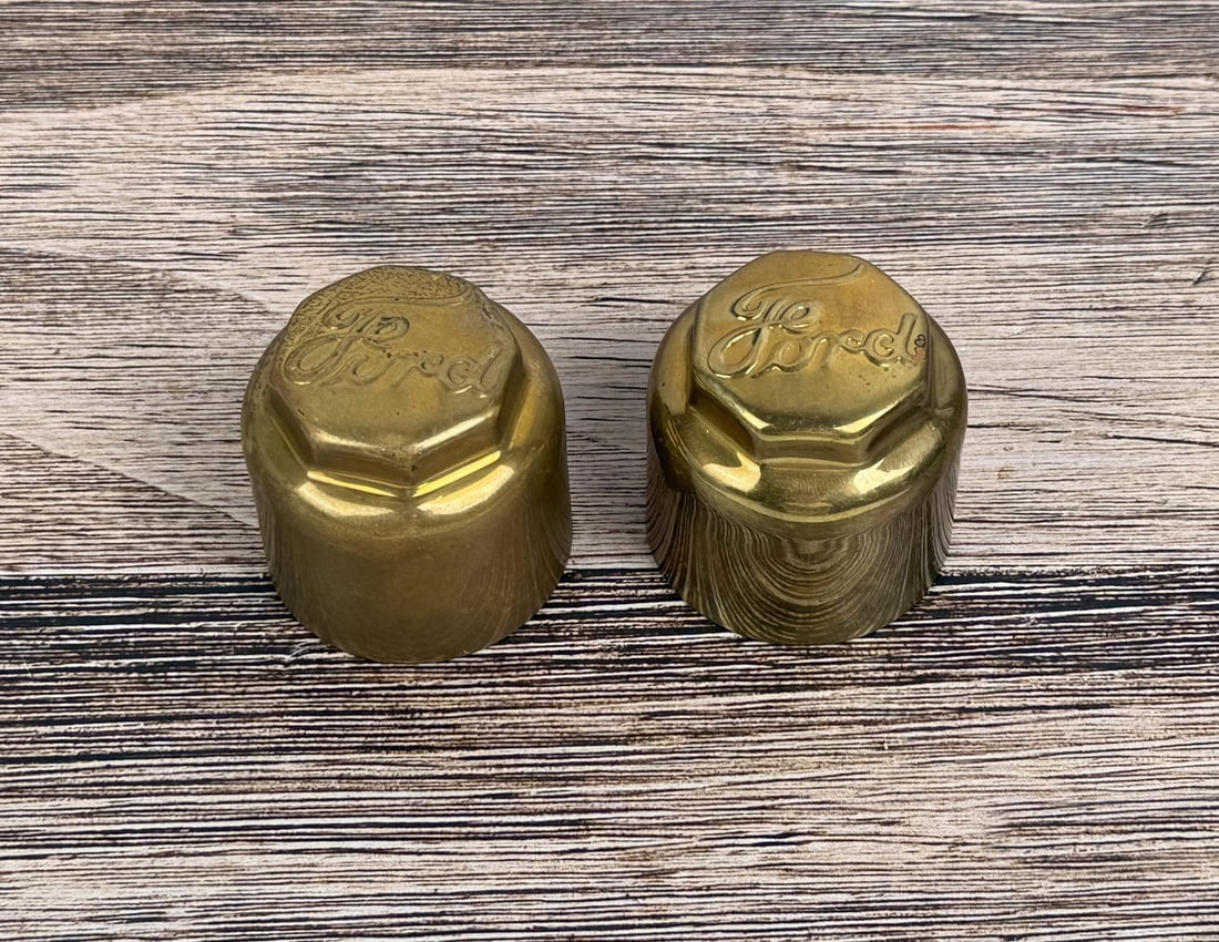 Ford Model A Model T Brass Grease Cap Hubcaps: Pair, 3".