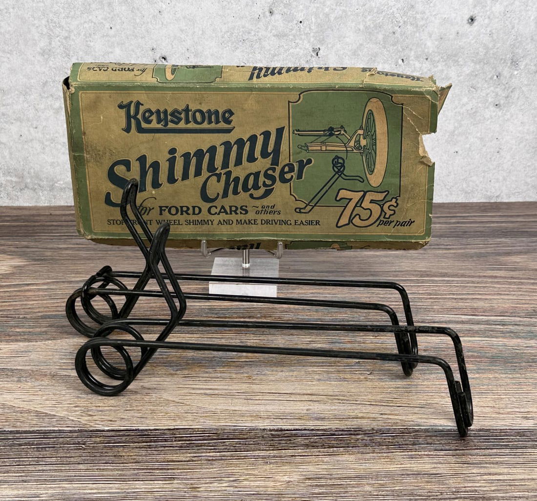 Keystone Shimmy Chaser Box: Original box for reducing wheel wobble on early Model Ts, As and other cars.