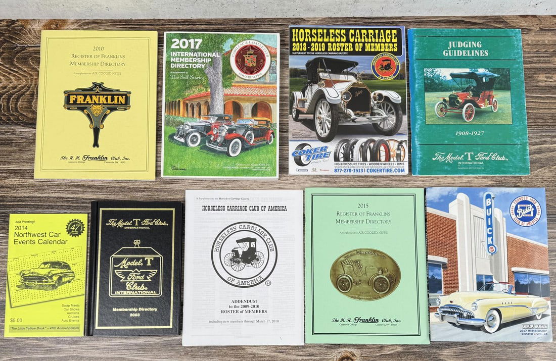 Group of Automobile Club Membership Directories: Nice grouping. Also Includes a book on Judging Guidelines for the Model T Ford Club.
