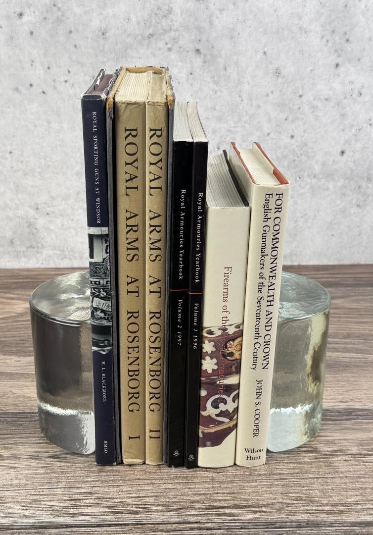 Collection of Firearm and Gunmaking Books: Titles include For Commonwealth and Crown: English Gunmakers of the Seventeenth Century by John S. Cooper, Royal Sporting Guns at Windsor by H.L. Blackmore, Royal Arms at Rosenborg (Volumes I and II),