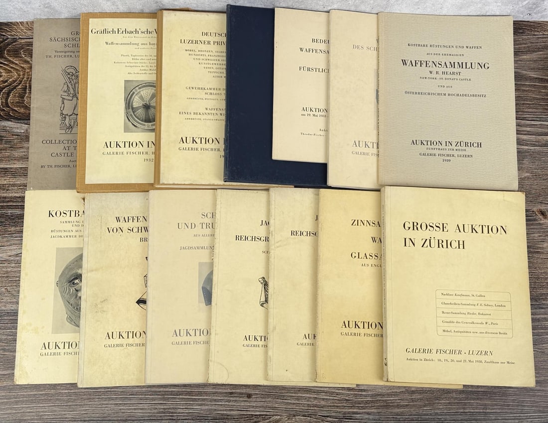 Galerie Fischer Switzerland Auction Catalogs: 1927-1930. Significant listings include items from the former arms collection of William Randolph Hearst and various European noble families.