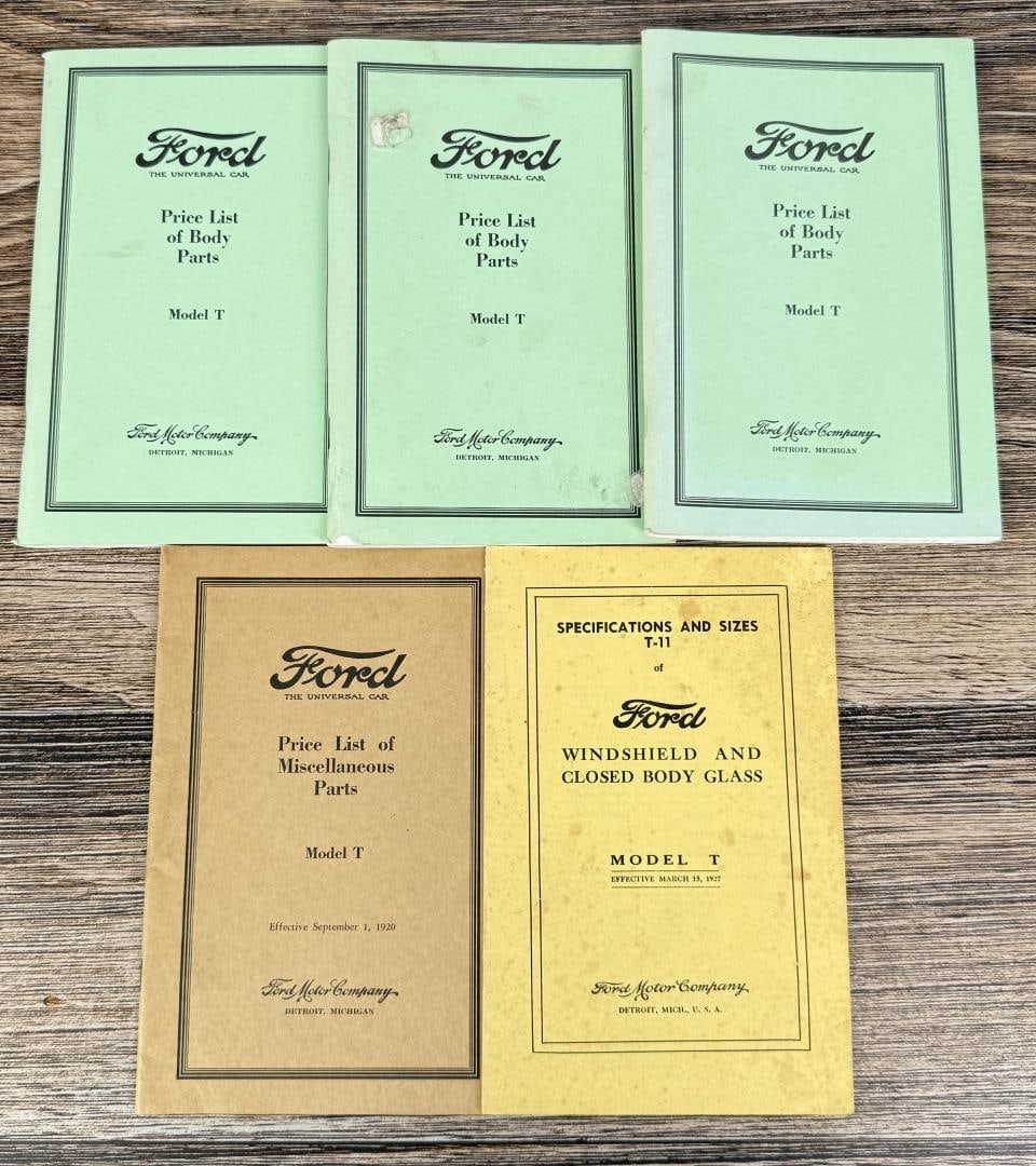 Ford Model T Price Lists: 1911-1920. Includes price lists for body parts, miscellaneous parts, and windshield/closed body glass specifically for the Model T.