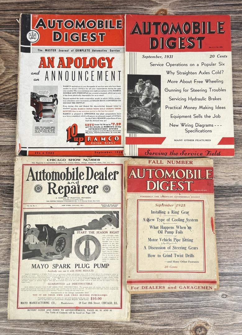 Collection of Automobile Digest Issues: Includes various issues of Automobile Digest and Automobile Dealer and Repairer dating back to the 1920s and 1930s.