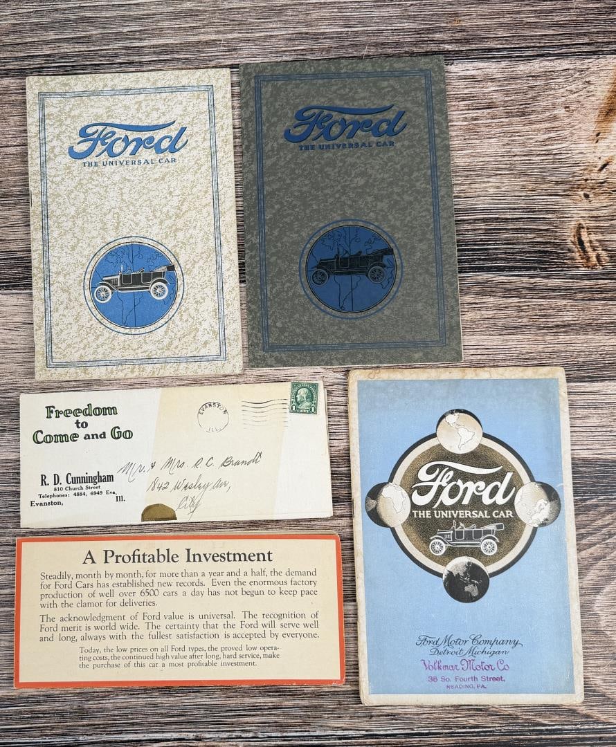 Ford Model T Touring Car Catalogs: Nice group of 3 touring sedan brochures and investment cards.