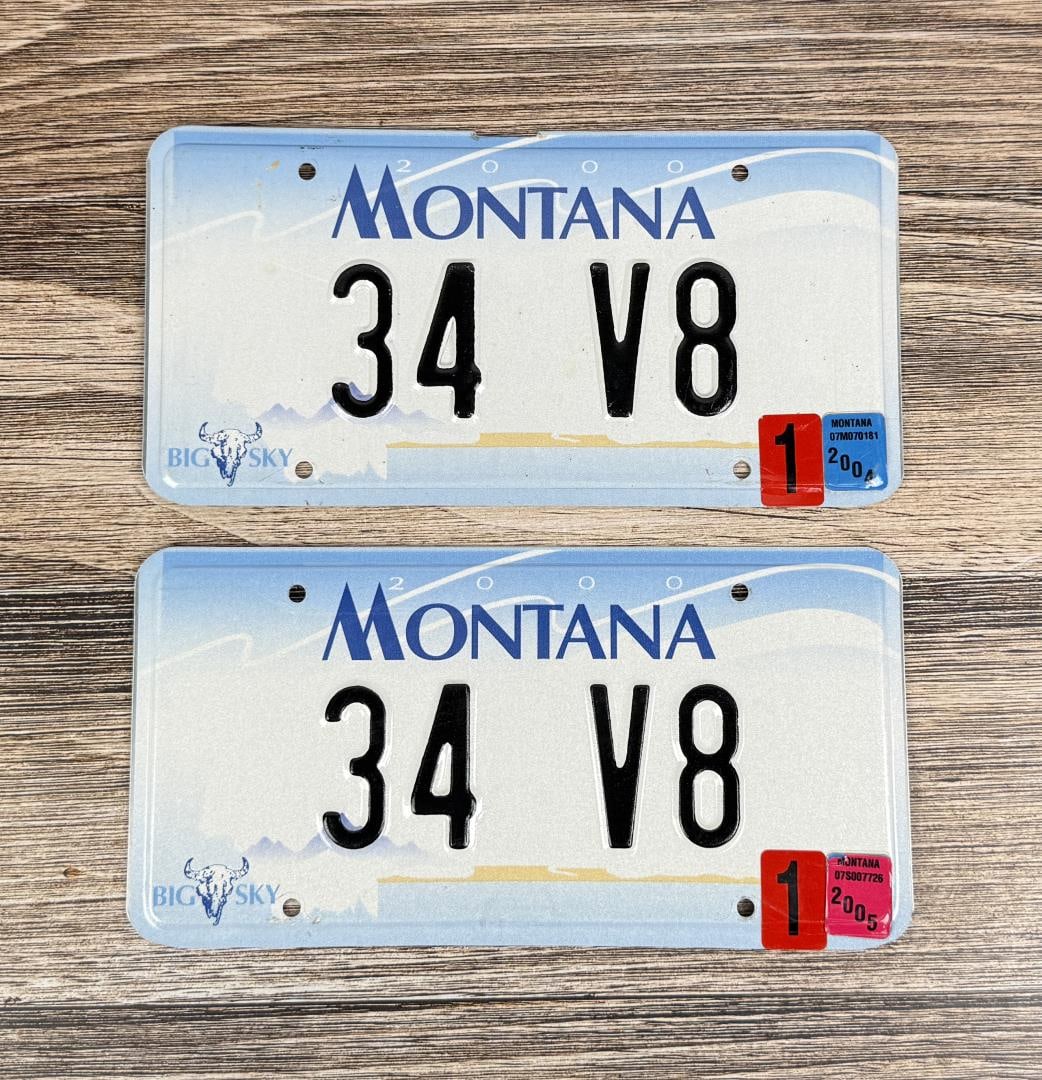 1934 V8 Montana Vanity License Plate Set: Nice set.