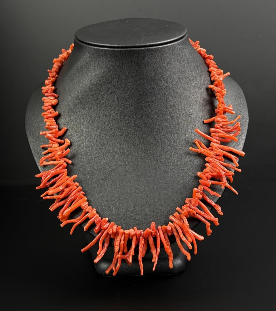 Navajo Red Branch Coral Necklace: 10 3/8" long as displayed.