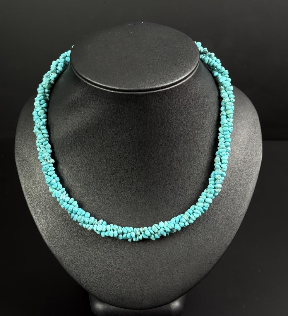 Navajo Turquoise Pebble Necklace: 8" long as displayed.