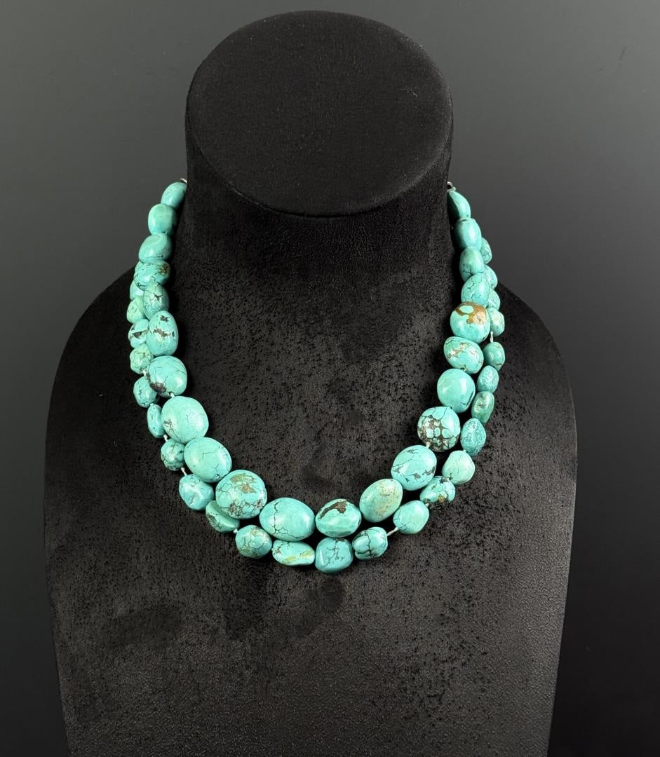 Blue Howlite Southwest Necklace: 9 7/8" long as displayed.