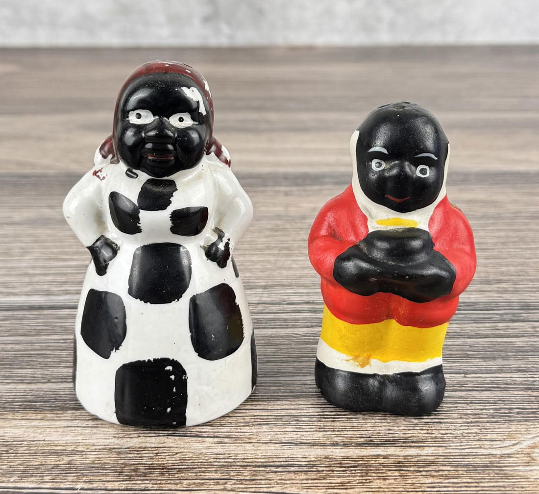 Black Americana Aunt Jemima Uncle Morse Shakers: Largest is 3 3/4" tall.