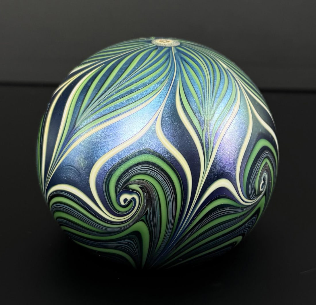 Orient & Flume Art Glass Paperweight: 3" diameter, 2 1/2" tall.