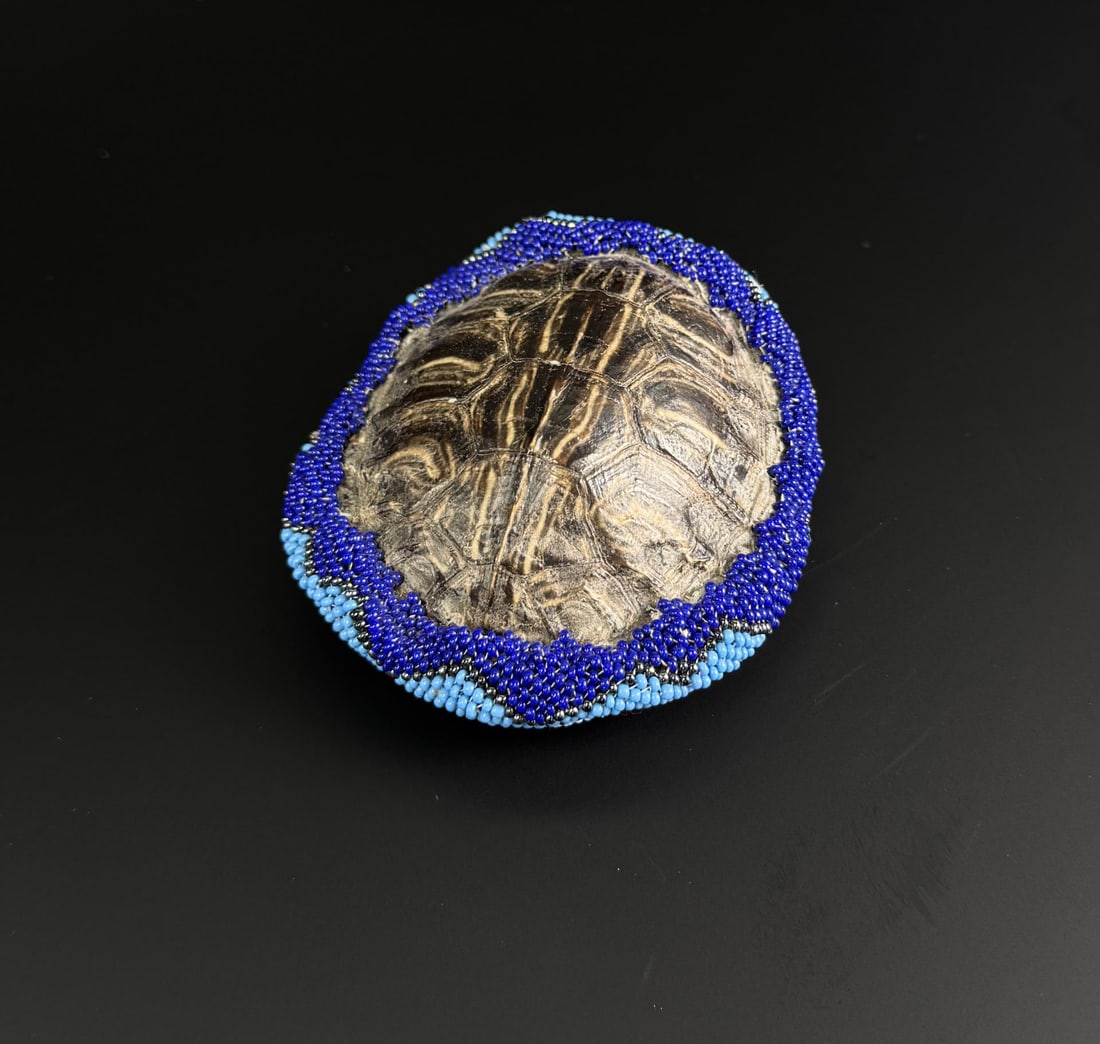 Native American Indian Beaded Turtle Rattle: 3 3/4" by 3 1/4" by 1 5/8"