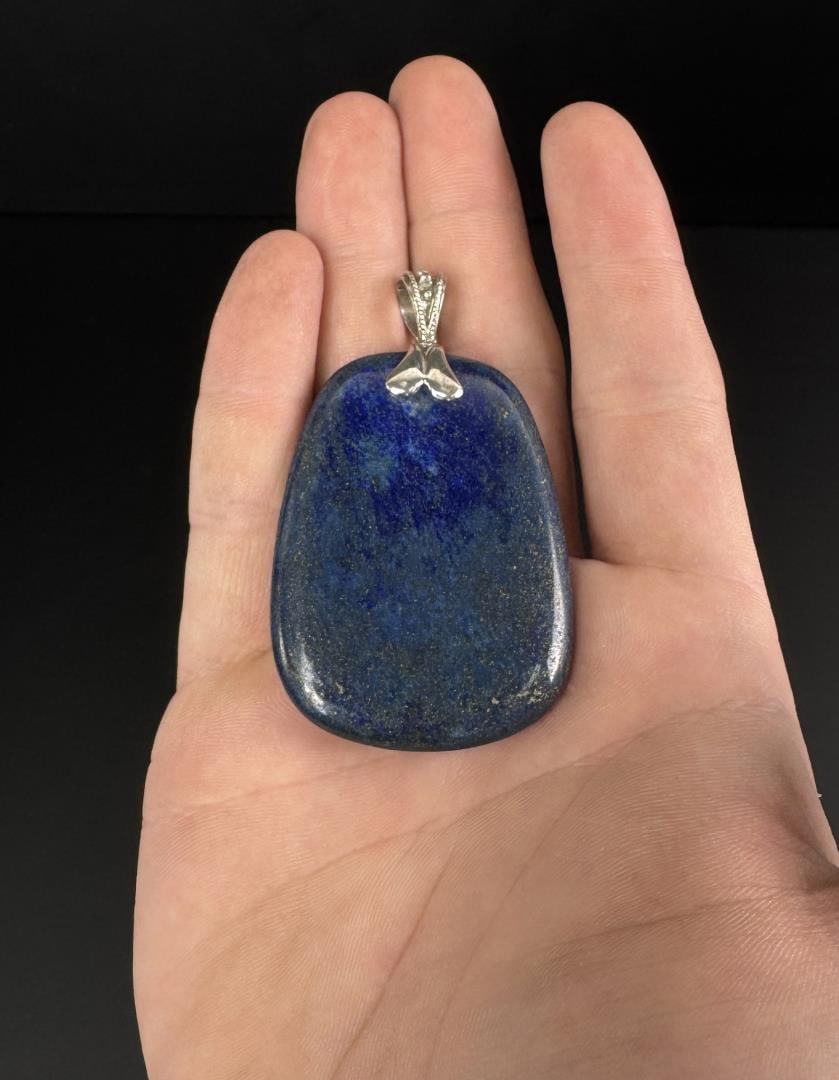 Sterling Silver Lapis Lazuli Pendant: 2 5/8" long.