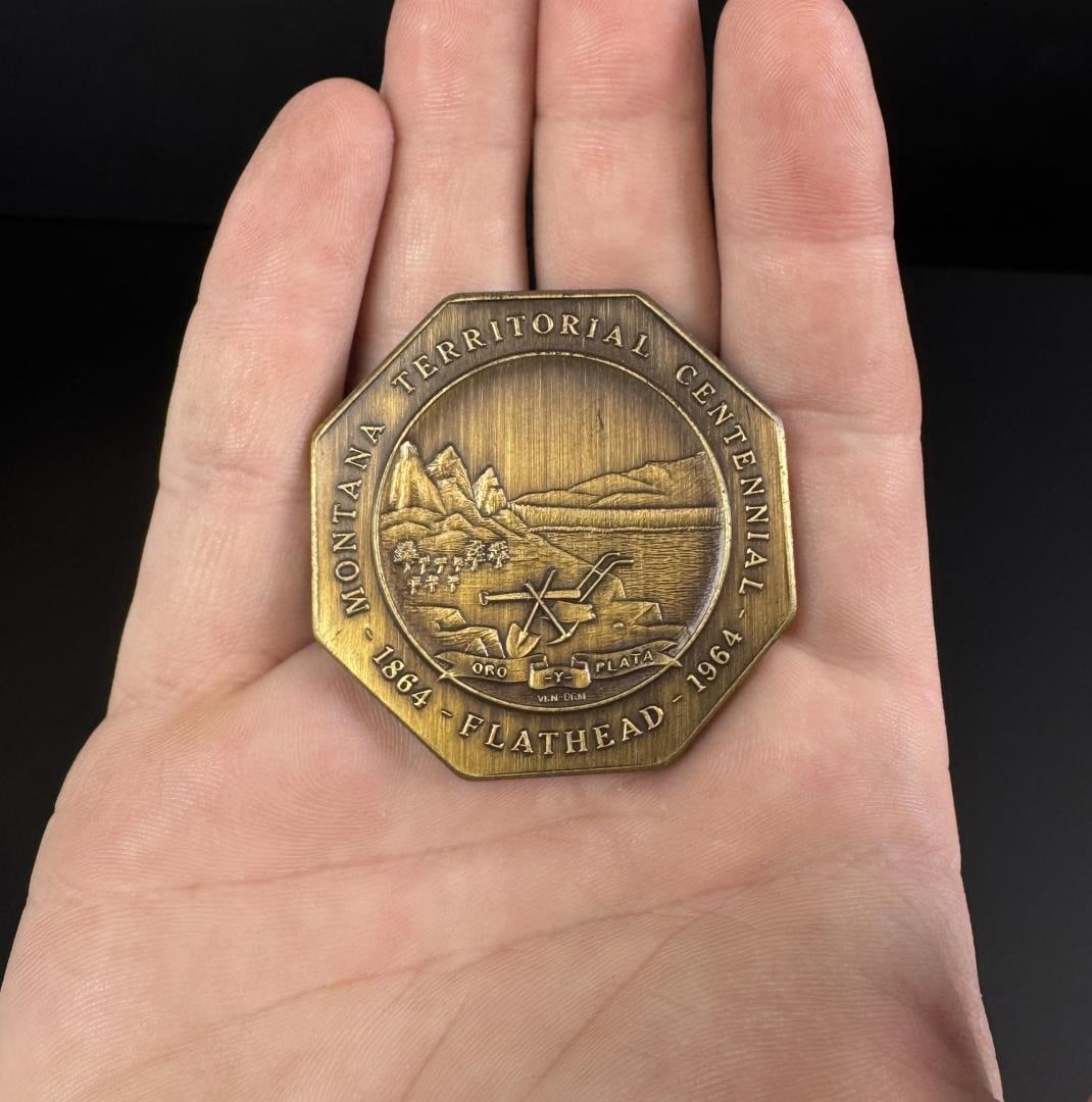 Charles M Russell Montana Bronze Medal: 1 3/4" diameter. 1864-1964 Flathead Montana Territorial Centennial.