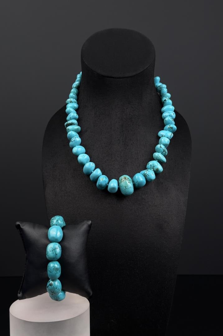 Blue Howlite Southwest Necklace and Bracelet: Sterling Silver clasps