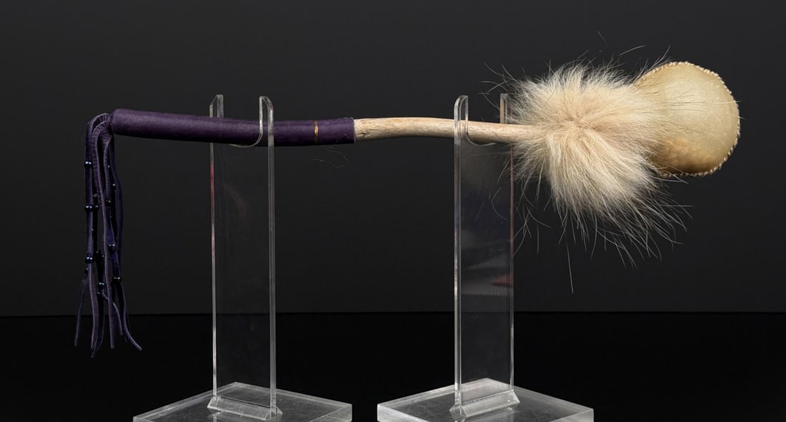 Alaskan Inuit Eskimo Caribou Dance Rattle: Caribou horn shaft. 17 3/4" long. Second Half of the 20th Century.