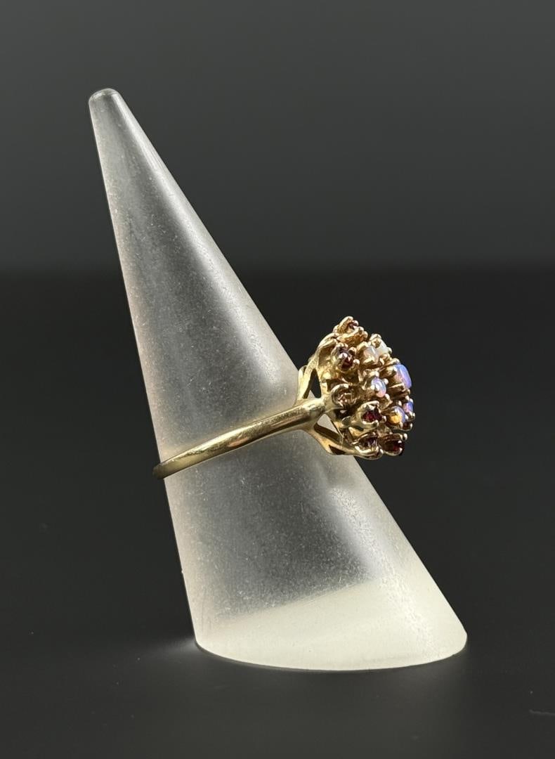 10k Gold Opal and Ruby Cocktail Ring - 2