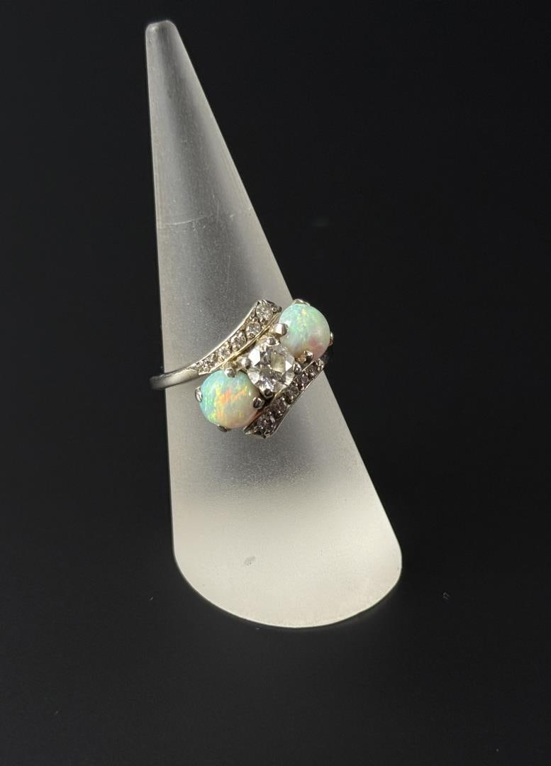 14k White Gold Opal Diamond Ring (1 of 6)