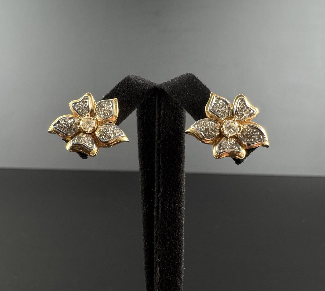 14k Gold and Diamond Flower Earrings (1 of 6)