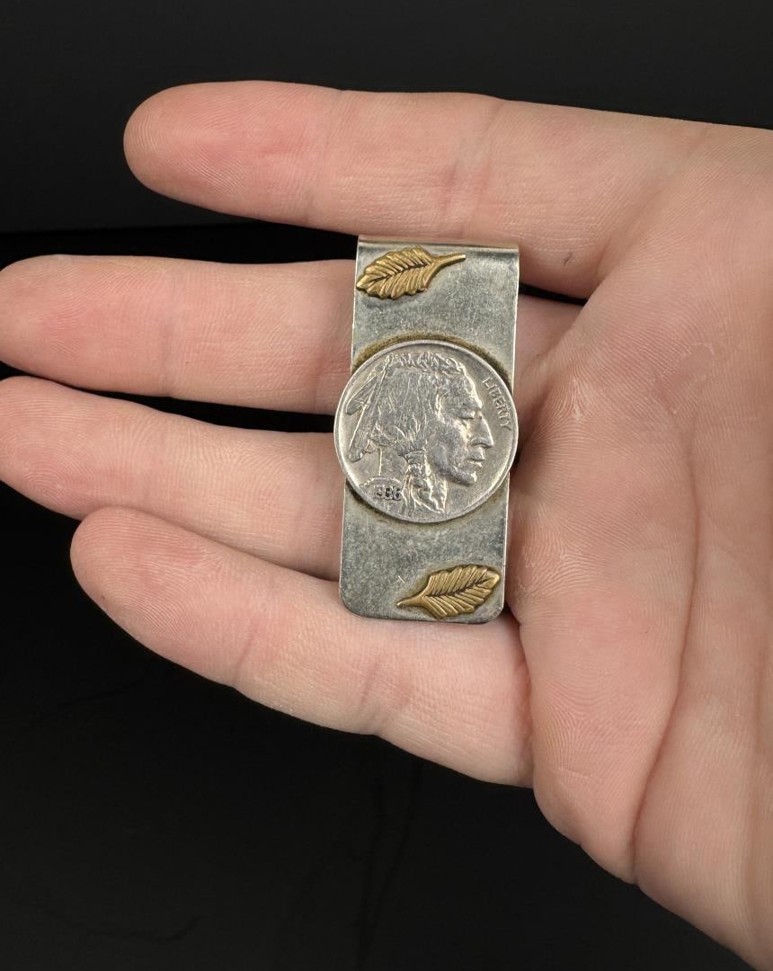 Navajo Buffalo Nickel Money Clip: 1 3/4" long