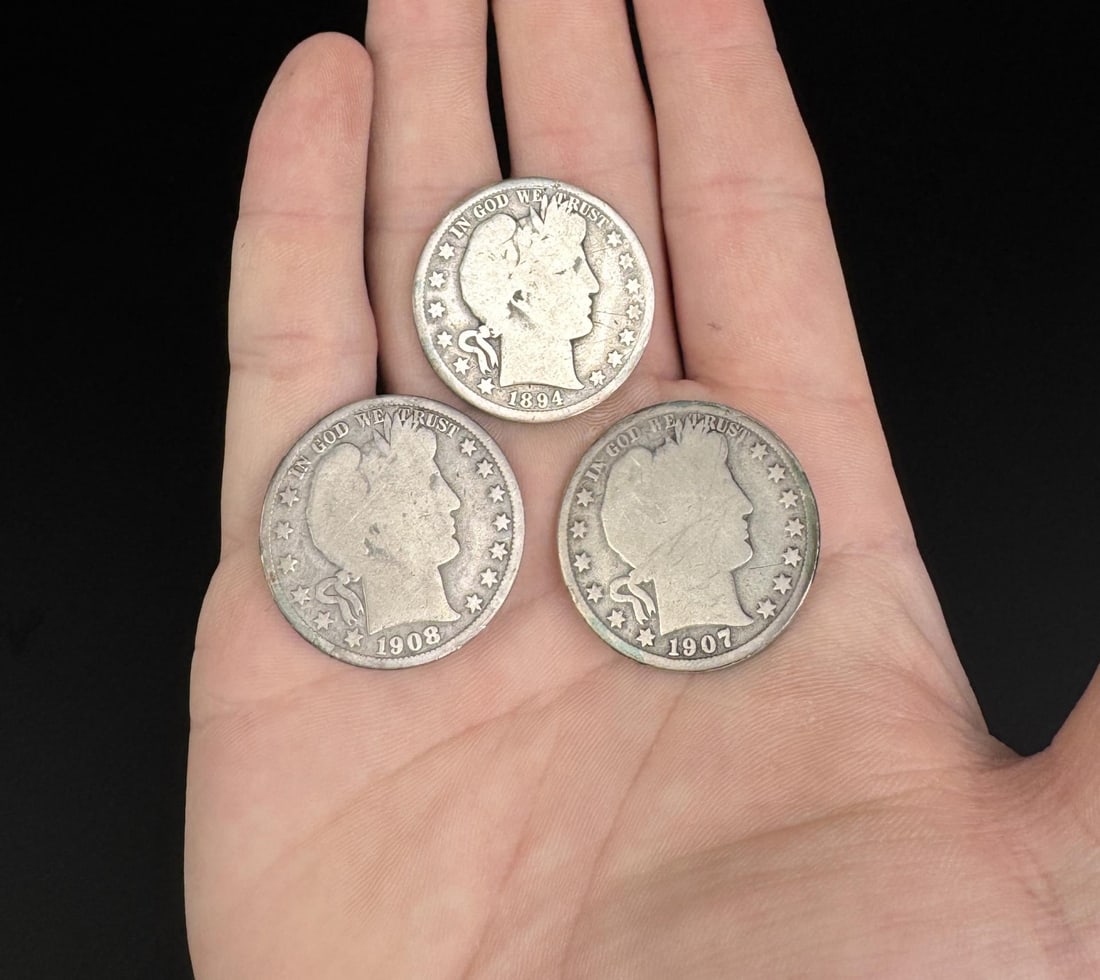 1894 1907 1908 Barber Silver Half Dollar Coins (1 of 3)