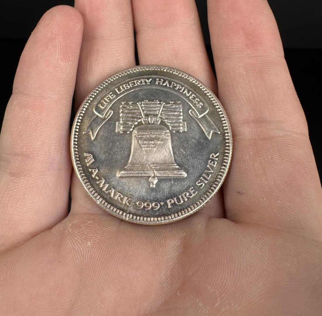1985 A-Mark Life Liberty Happiness Silver Round: 1 Troy Ounce