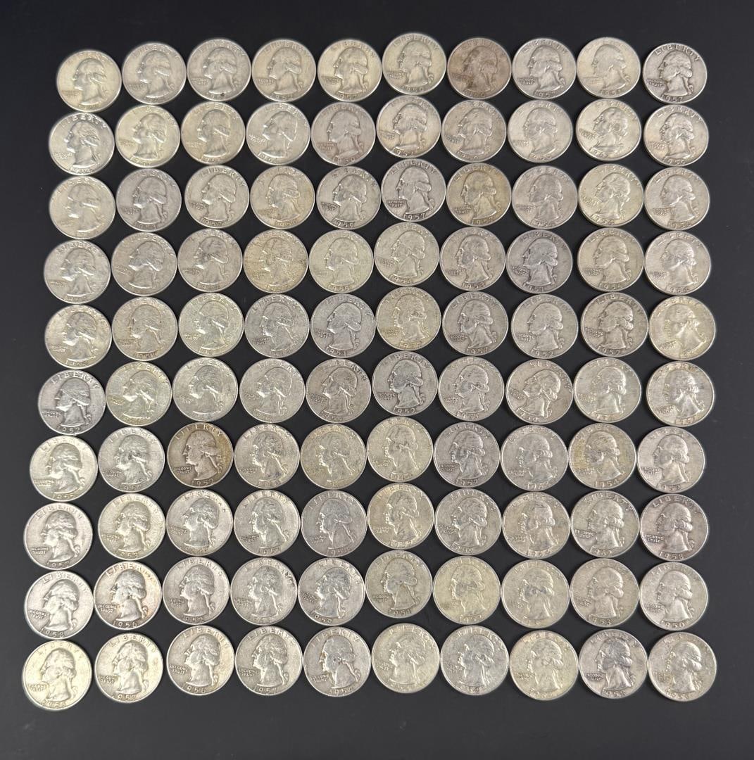 Collection of 100 Silver Quarters (1 of 3)
