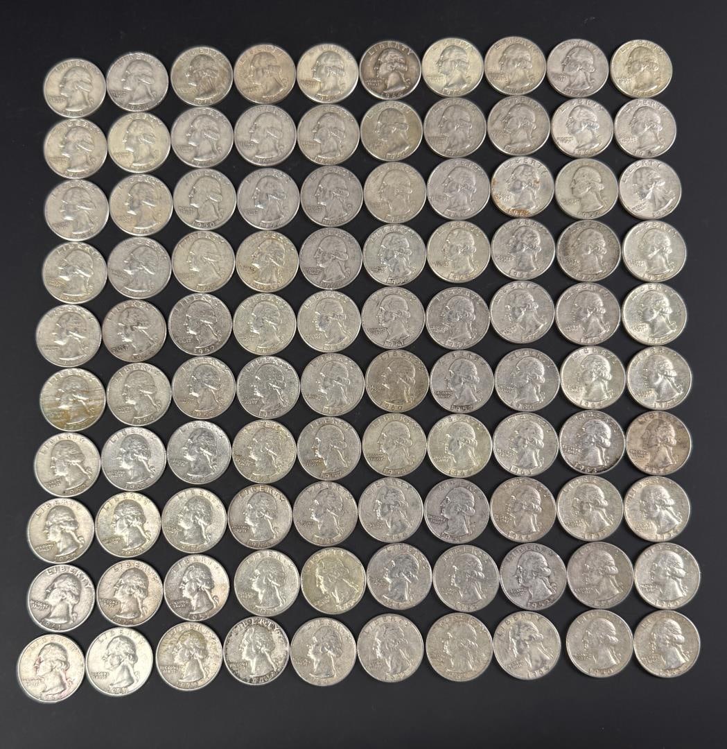 Collection of 100 Silver Quarters (1 of 3)