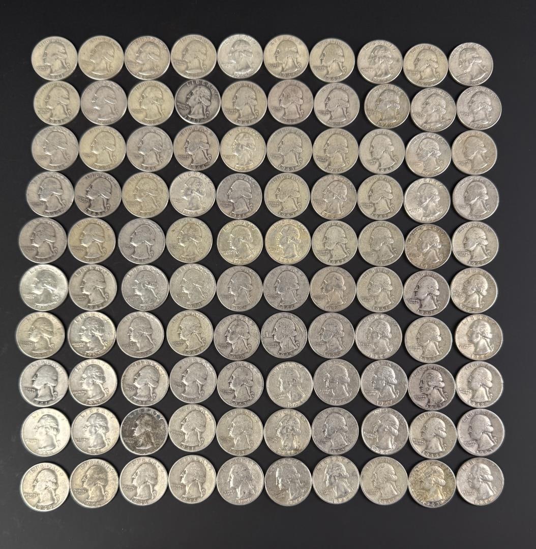 Collection of 100 Silver Quarters (1 of 3)