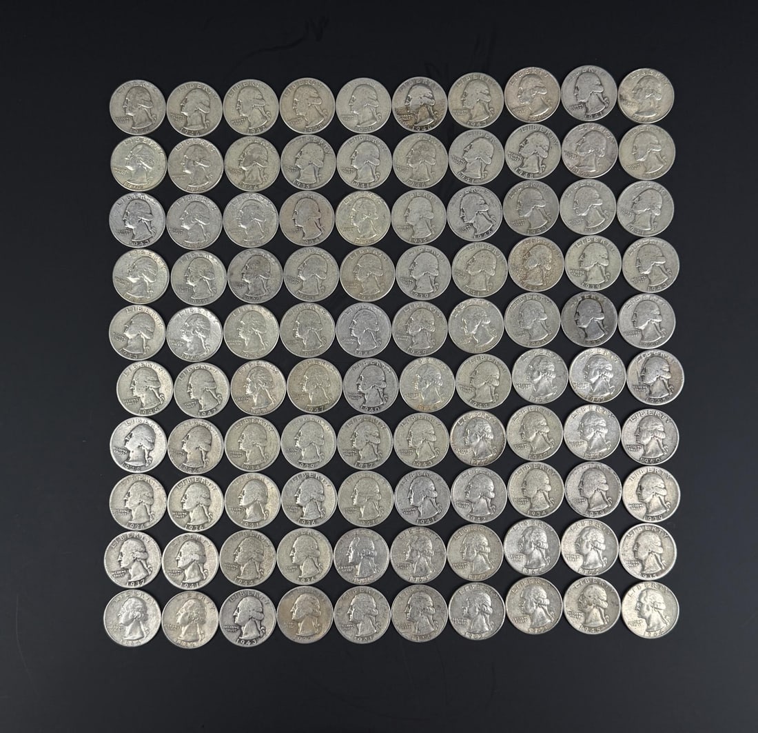 Collection of 100 Silver Quarters: Lot requires payment via non credit card only.