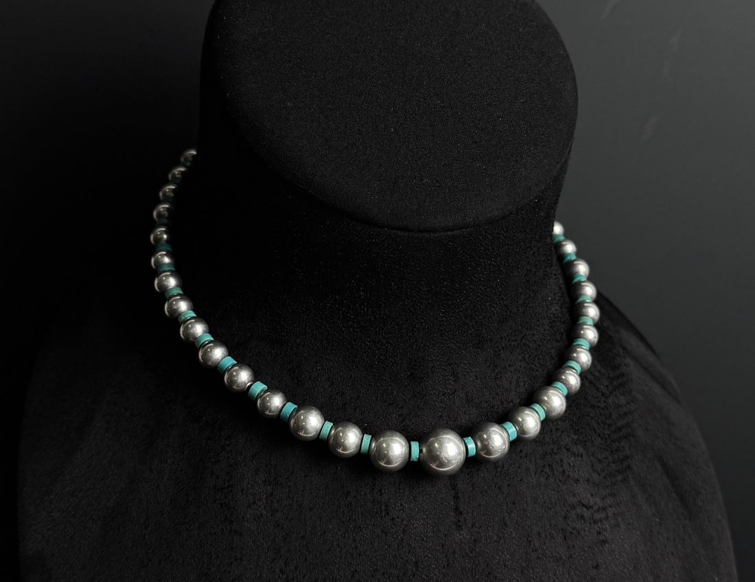 Navajo Sterling Silver Ball Turquoise Necklace (1 of 3)
