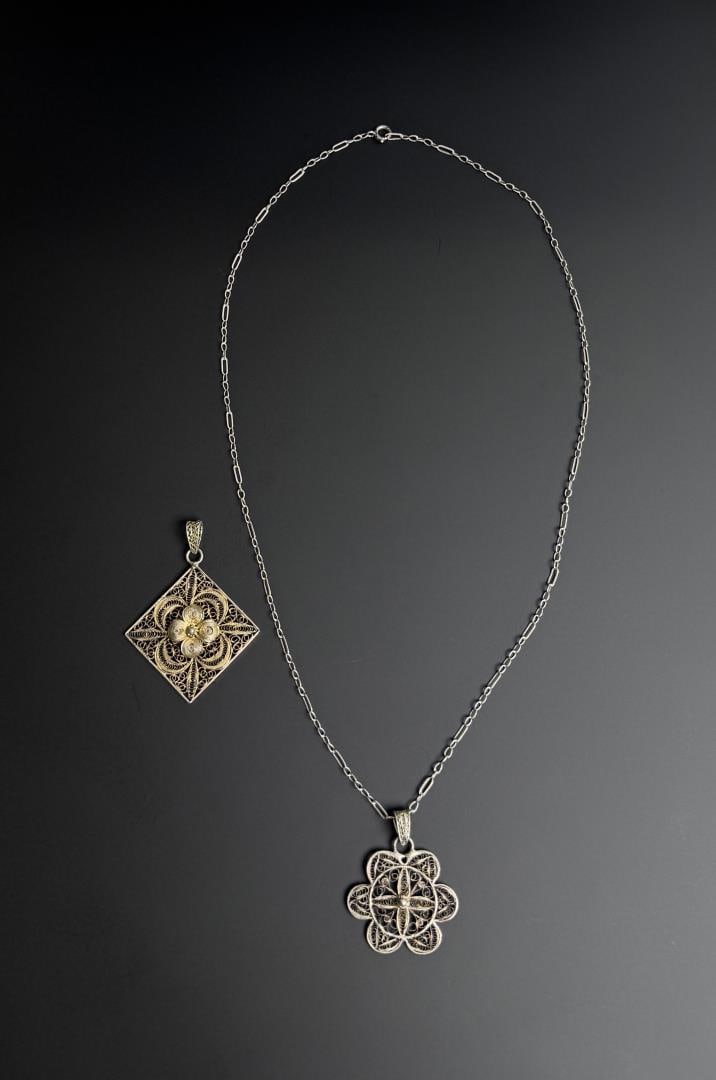 Sterling Silver Filigree Necklaces: 10 grams. 11 7/8" long as displayed.